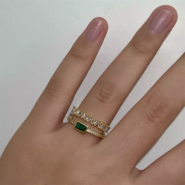 Emerald Glint Ring – Gold-Plated Statement Ring with Emerald-Cut Centerpiece