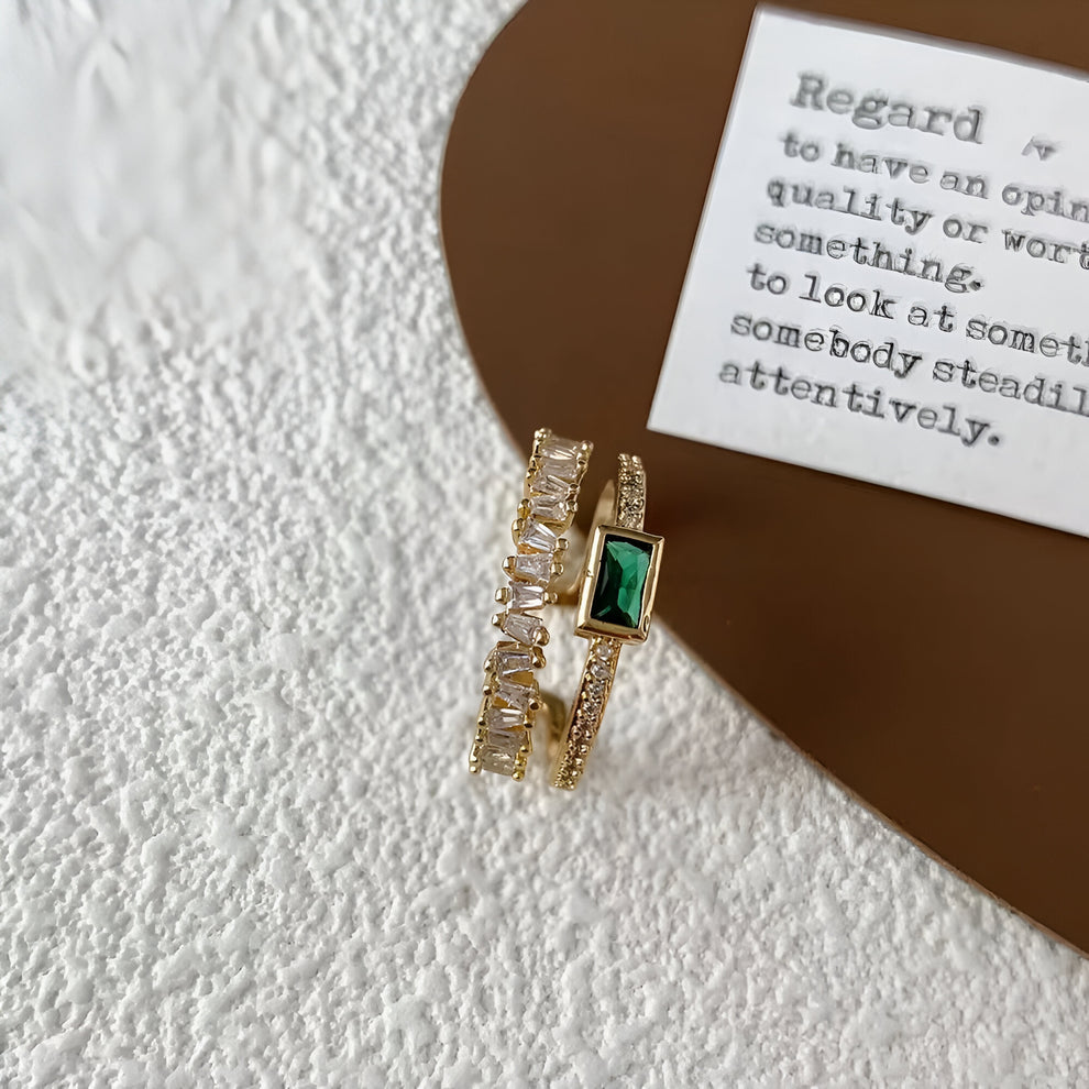 Emerald Glint Ring – Gold-Plated Statement Ring with Emerald-Cut Centerpiece