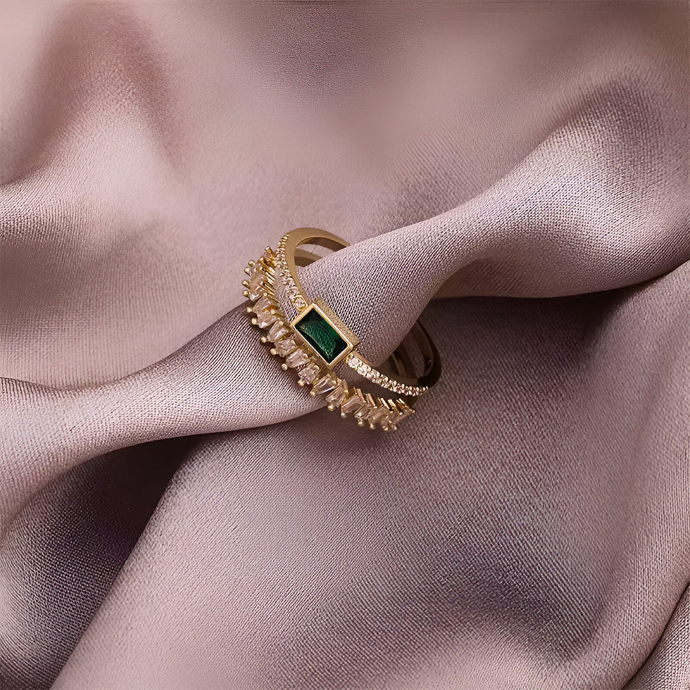 Emerald Glint Ring – Gold-Plated Statement Ring with Emerald-Cut Centerpiece