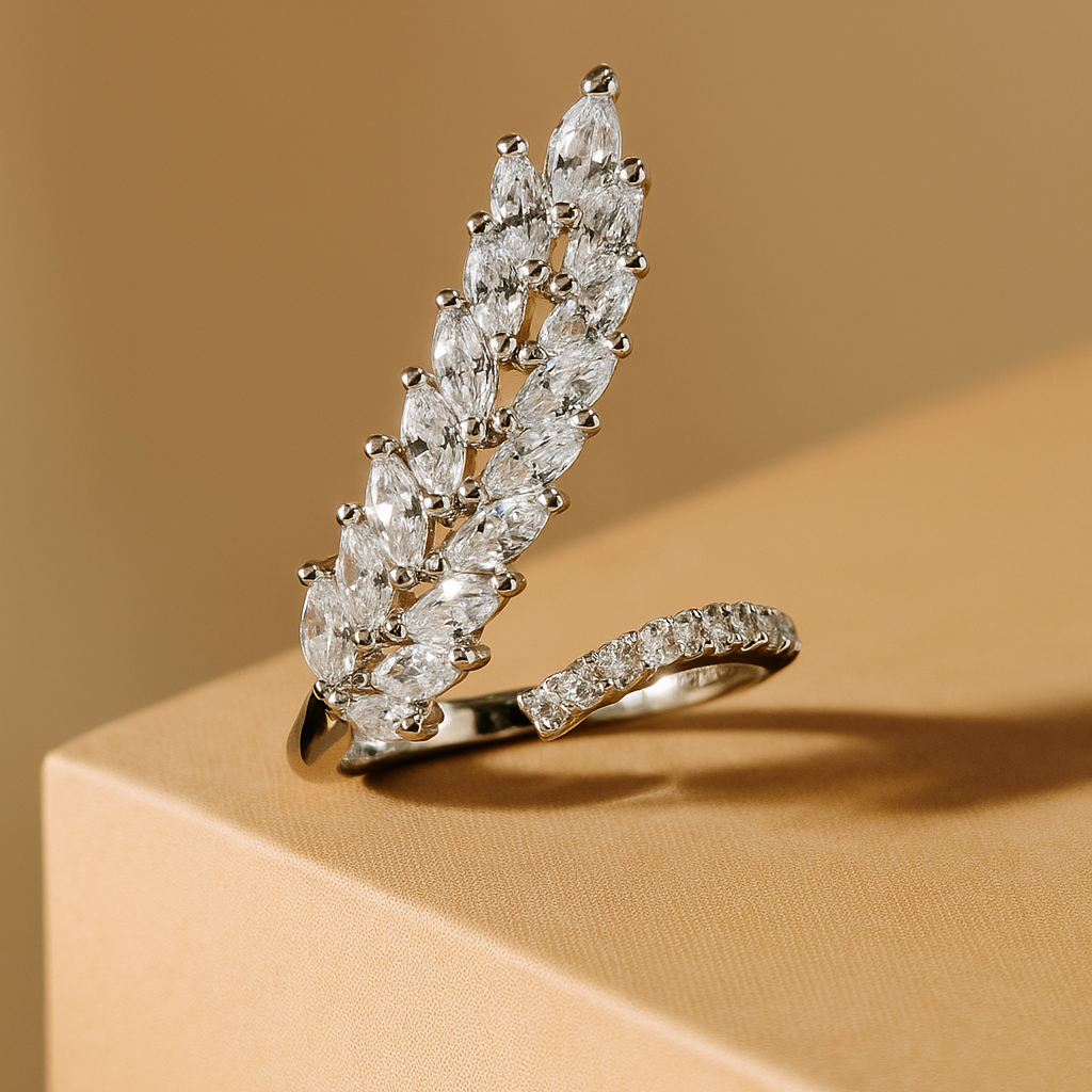 Stardust Whisper Ring – Silver Adjustable Ring with Marquise Crystals