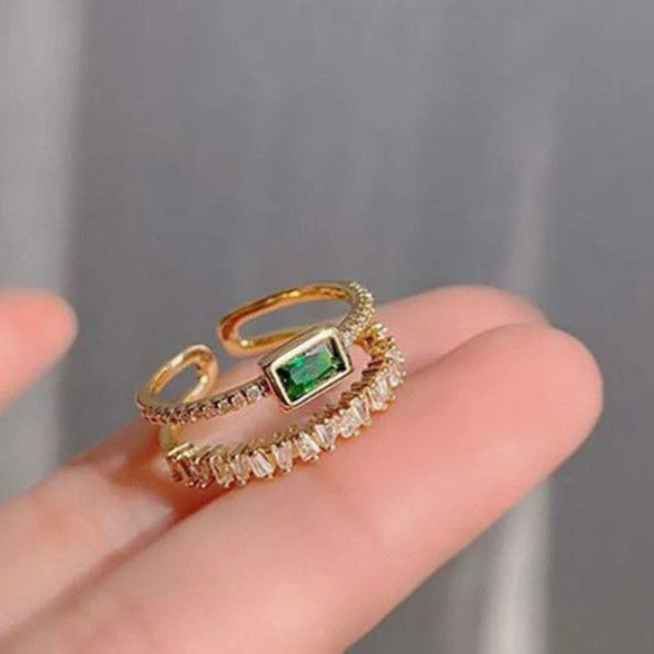 Emerald Glint Ring – Gold-Plated Statement Ring with Emerald-Cut Centerpiece